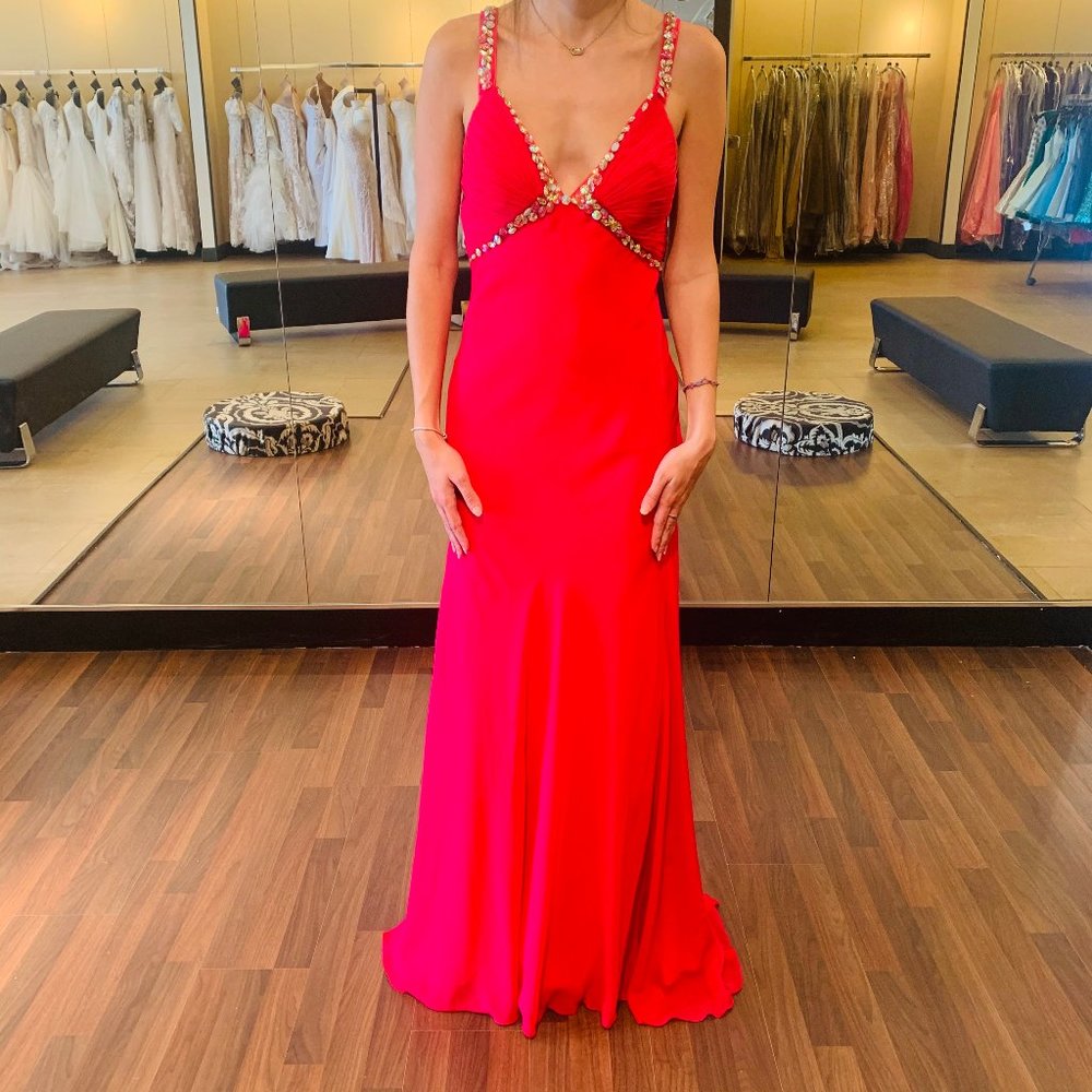 Pink sweetheart neckline with beaded waistline